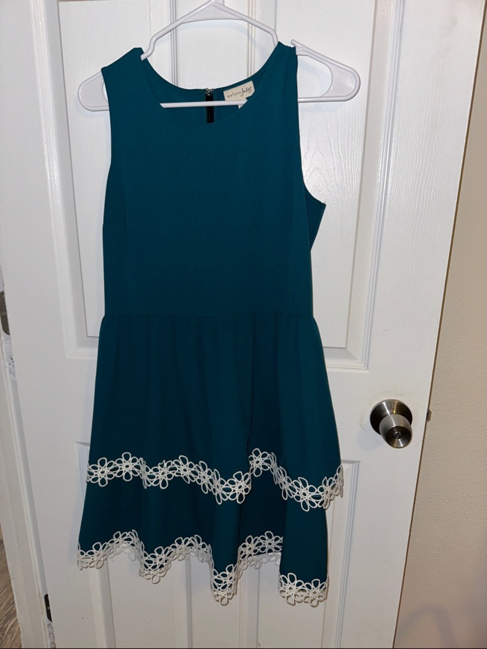 Maison Jules Teal Dress with White Lace Hem